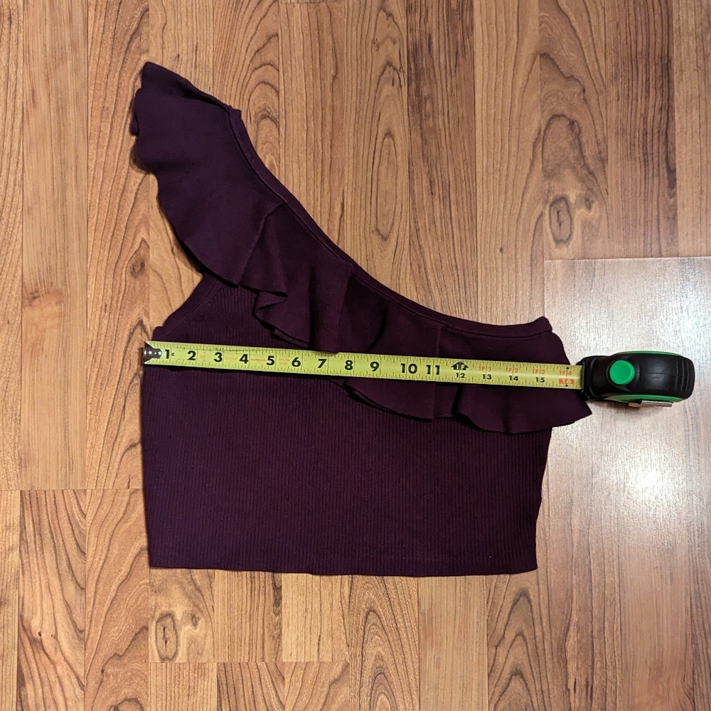 Express One Shoulder Knit Crop Top in Merlot, Size XL - Picture 4 of 8